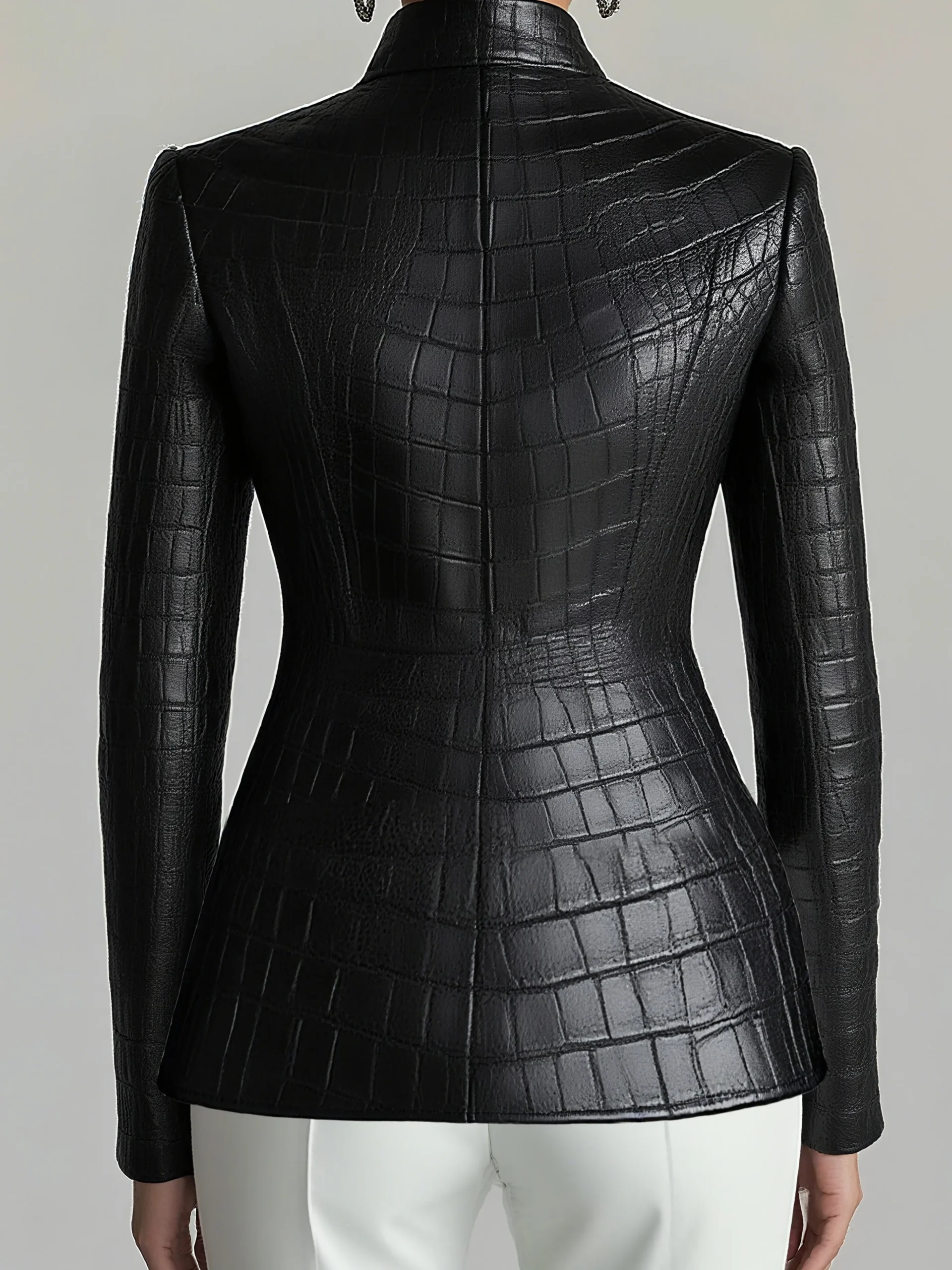 Urban Buttoned Textured Croc-Effect Faux Leather Coat