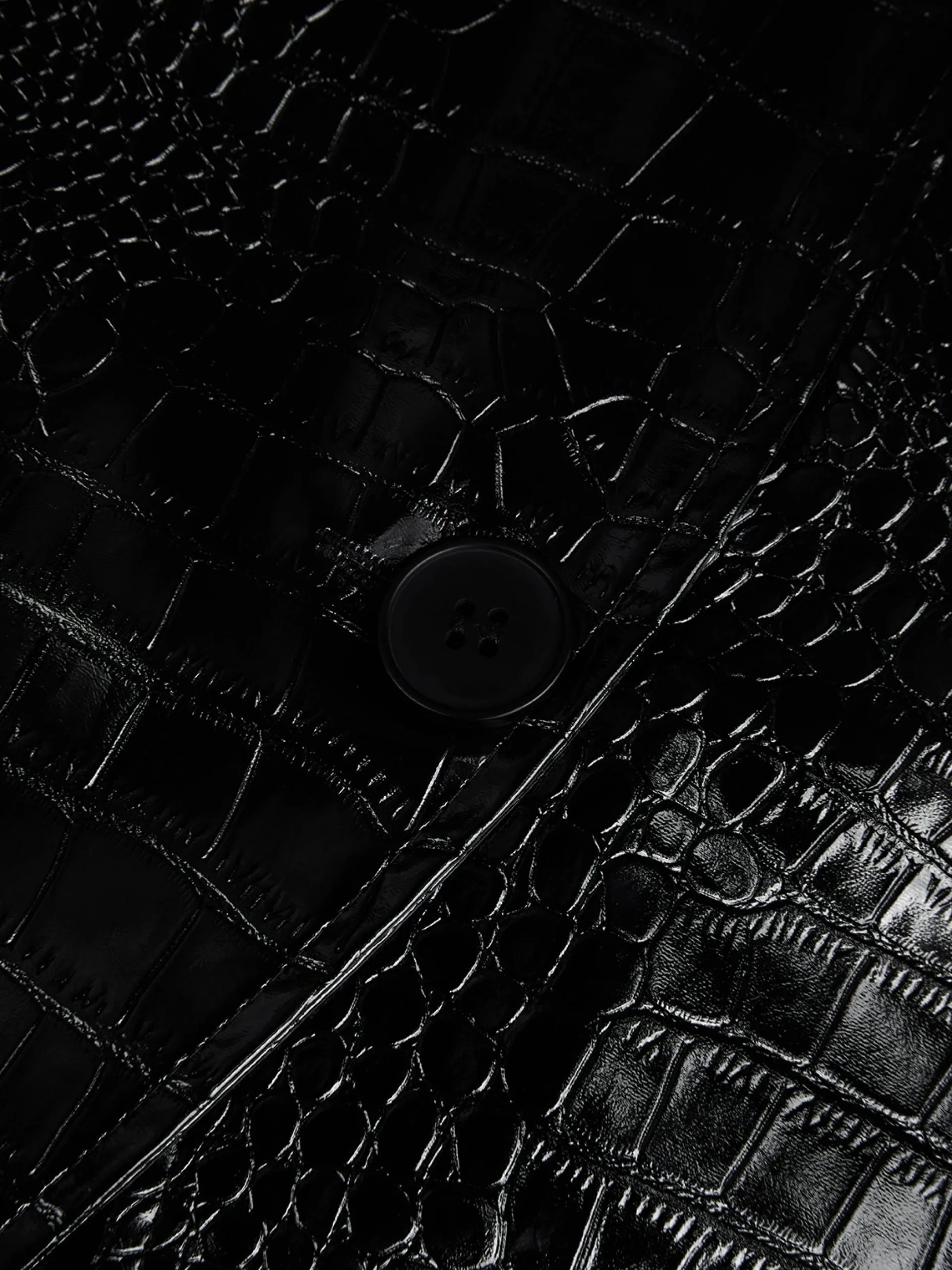 Urban Buttoned Textured Croc-Effect Faux Leather Coat