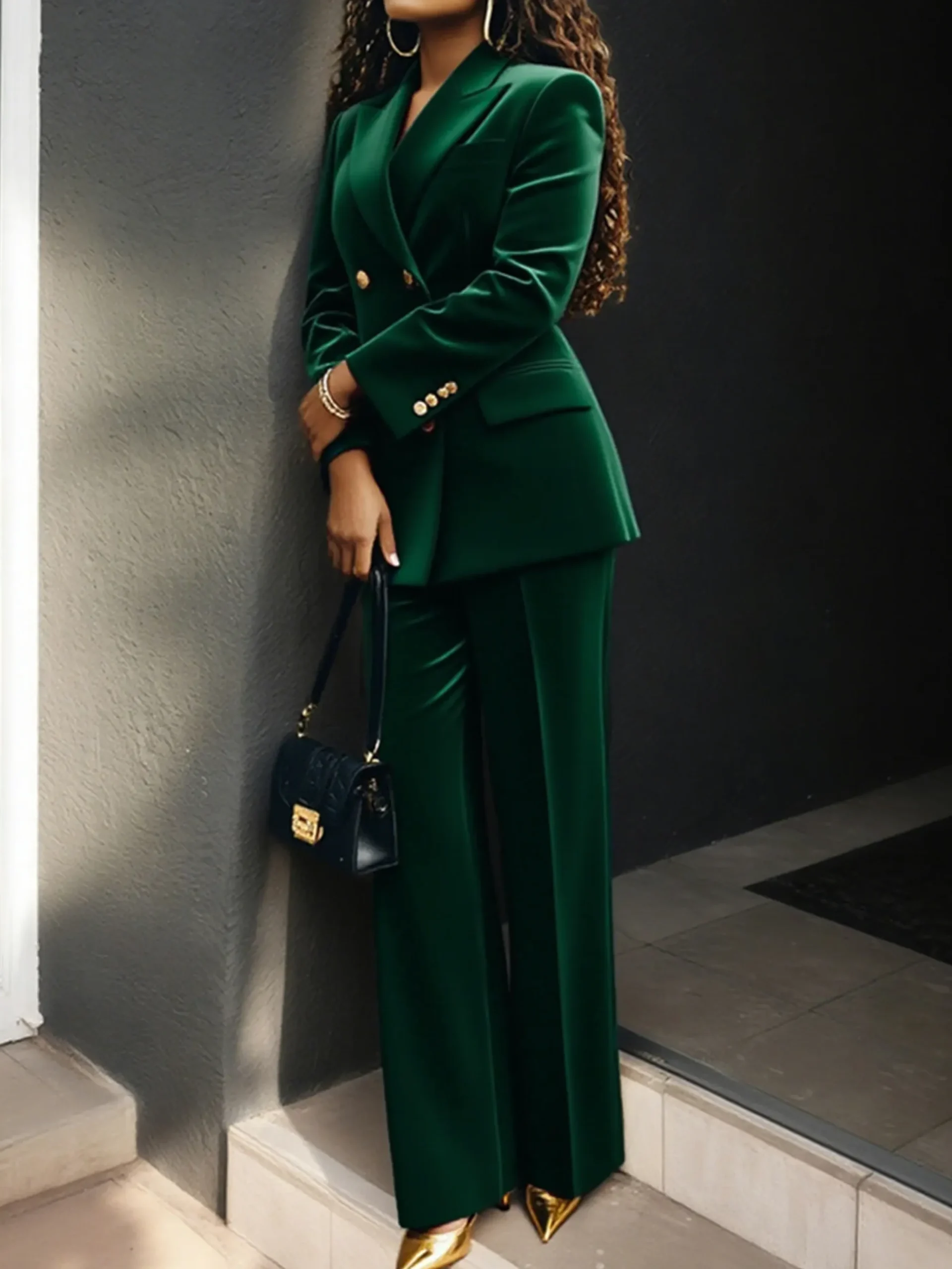 Urban Buttoned Velvet Lapel Collar Blazer