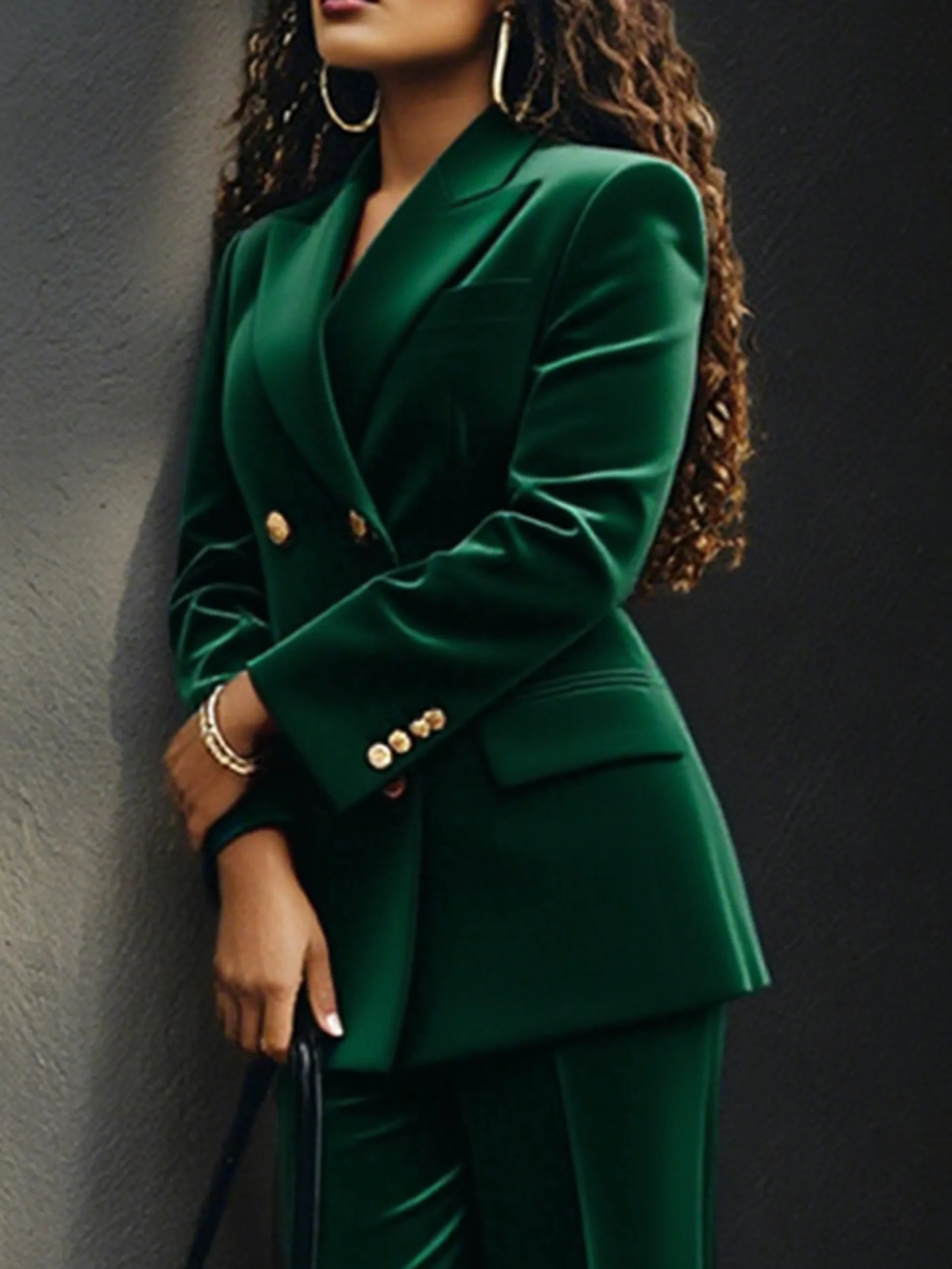Urban Buttoned Velvet Lapel Collar Blazer