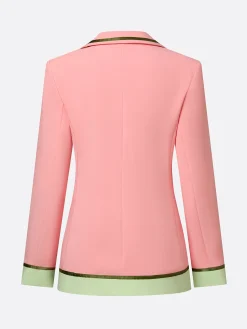 Urban Color Block Blazer X-Line Lapel Collar Commuting Jacket