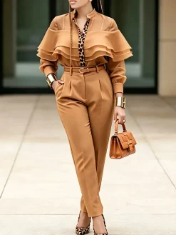 Urban Color Block Leopard Folds Stand Collar Shirt