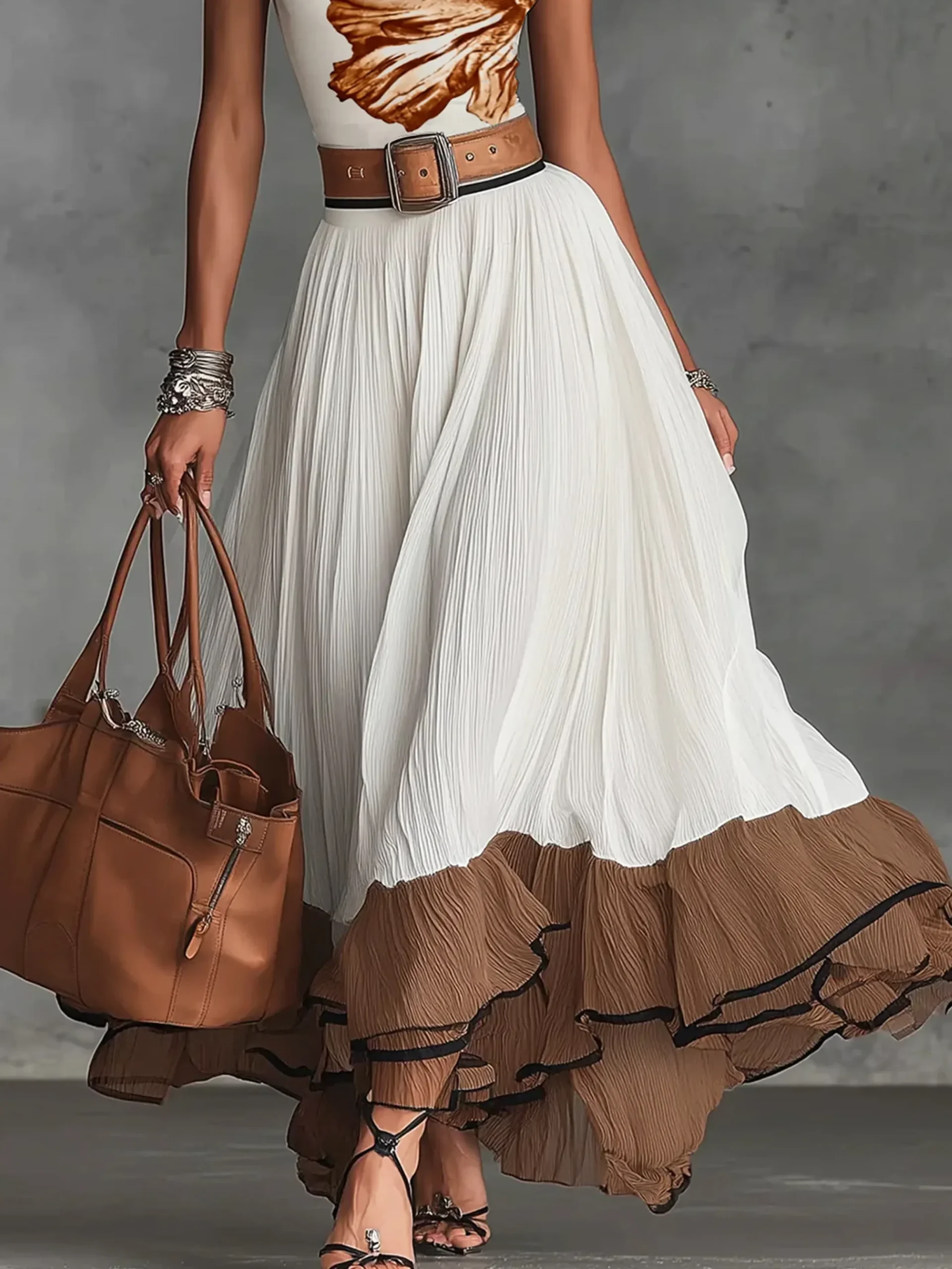 Urban Color Block Maxi Skirt No Belt