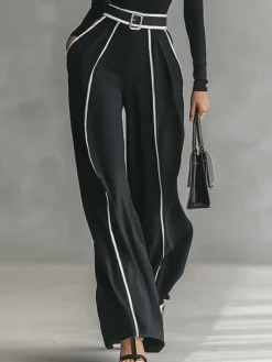 Urban Color-Block Piping Straight-Leg Pants