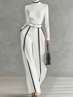 Urban Color-Block Piping Straight-Leg Pants