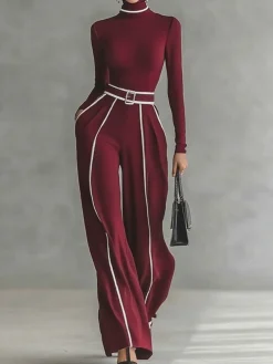 Urban Color-Block Piping Straight-Leg Pants