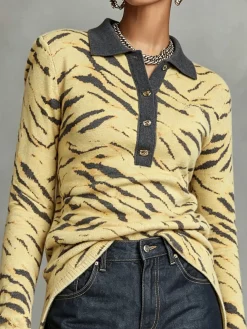 Urban Color Block Shirt Collar Sweater