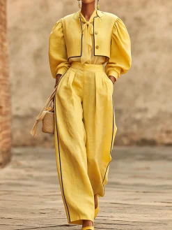Urban Color Block Stand Collar Cotton And Linen Jacket