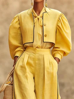Urban Color Block Stand Collar Cotton And Linen Jacket