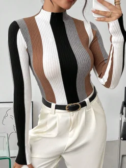 Urban Color Block Stand Collar Sweater