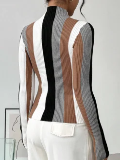 Urban Color Block Stand Collar Sweater