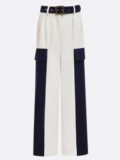 Urban Color Block Straight Pants With Belt