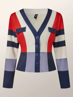 Urban Color Block V Neck Jacket