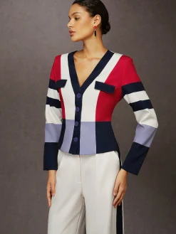 Urban Color Block V Neck Jacket