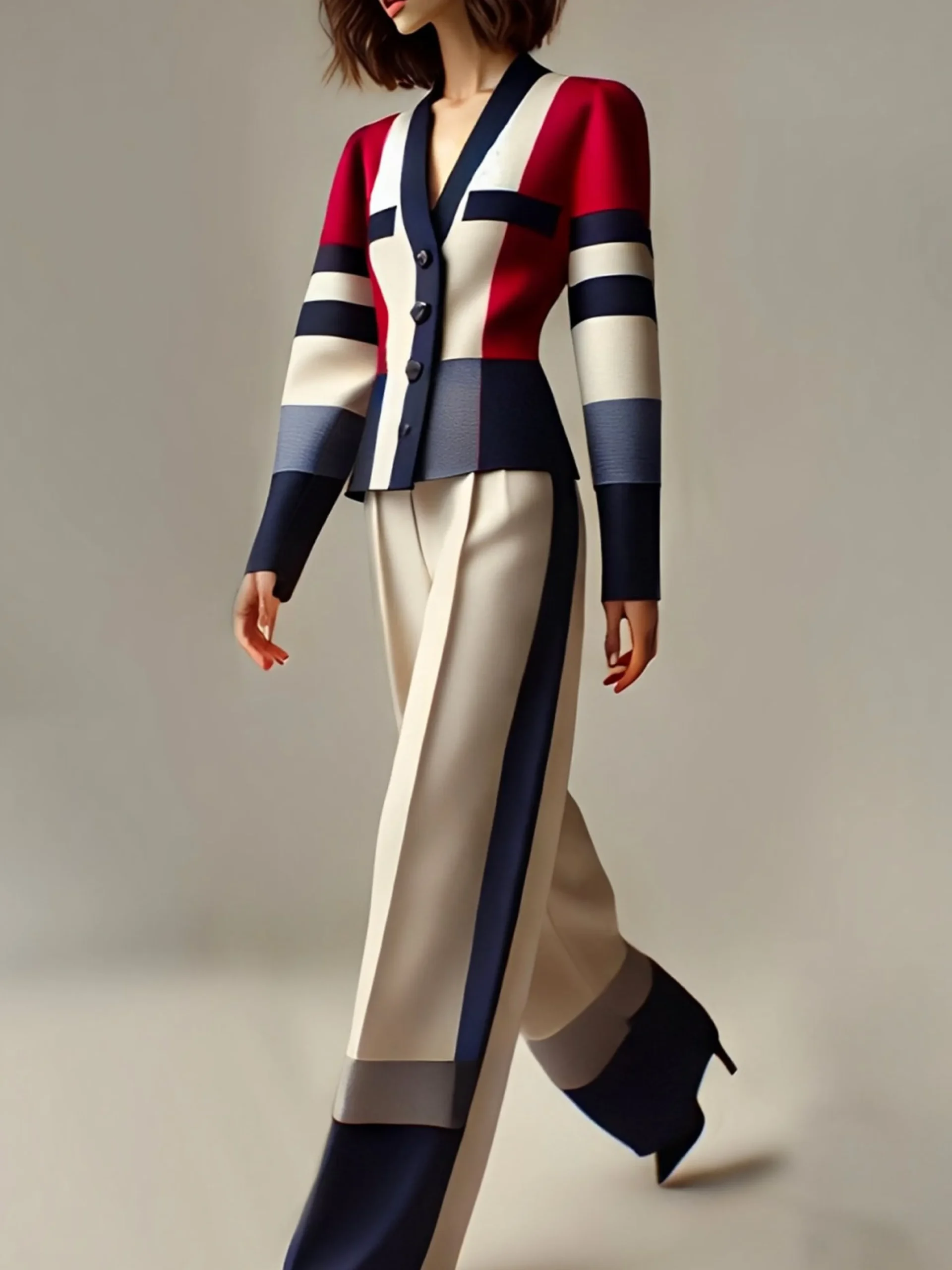Urban Color Block V Neck Jacket