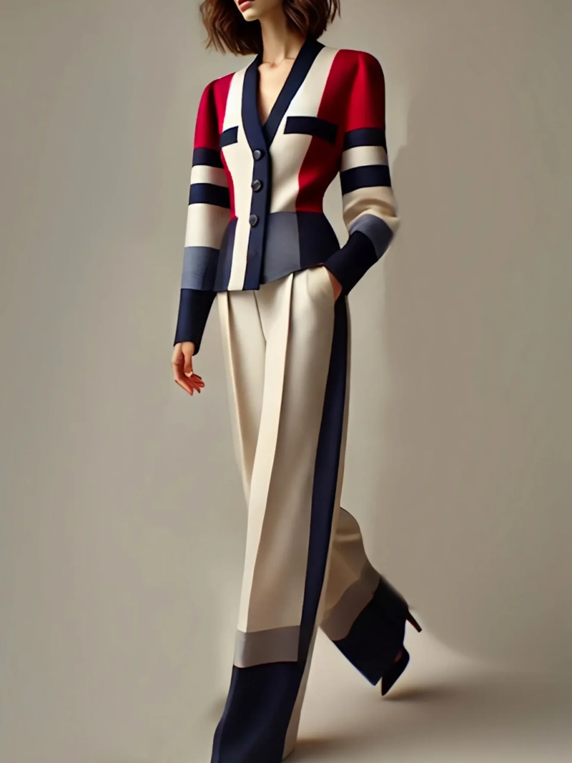 Urban Color Block V Neck Jacket