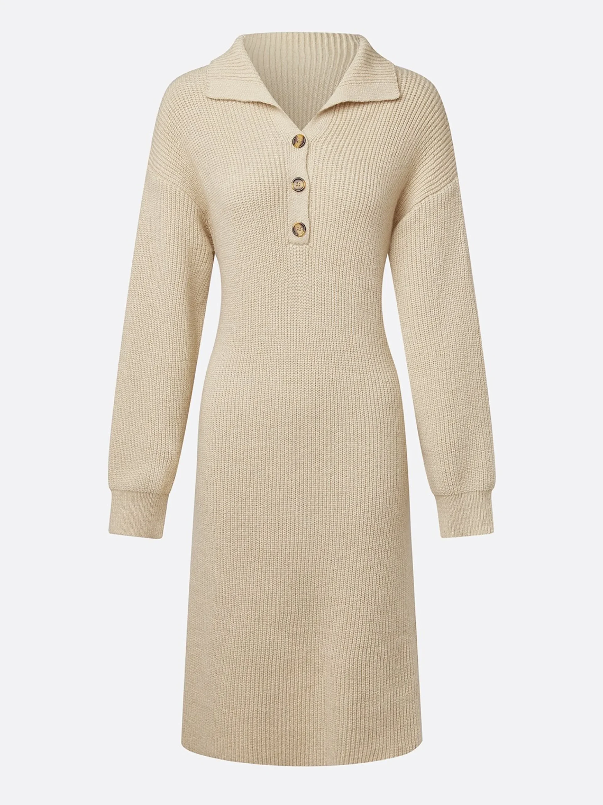 Urban Cozy Buttoned Shawl Collar Sweater Midi Dress