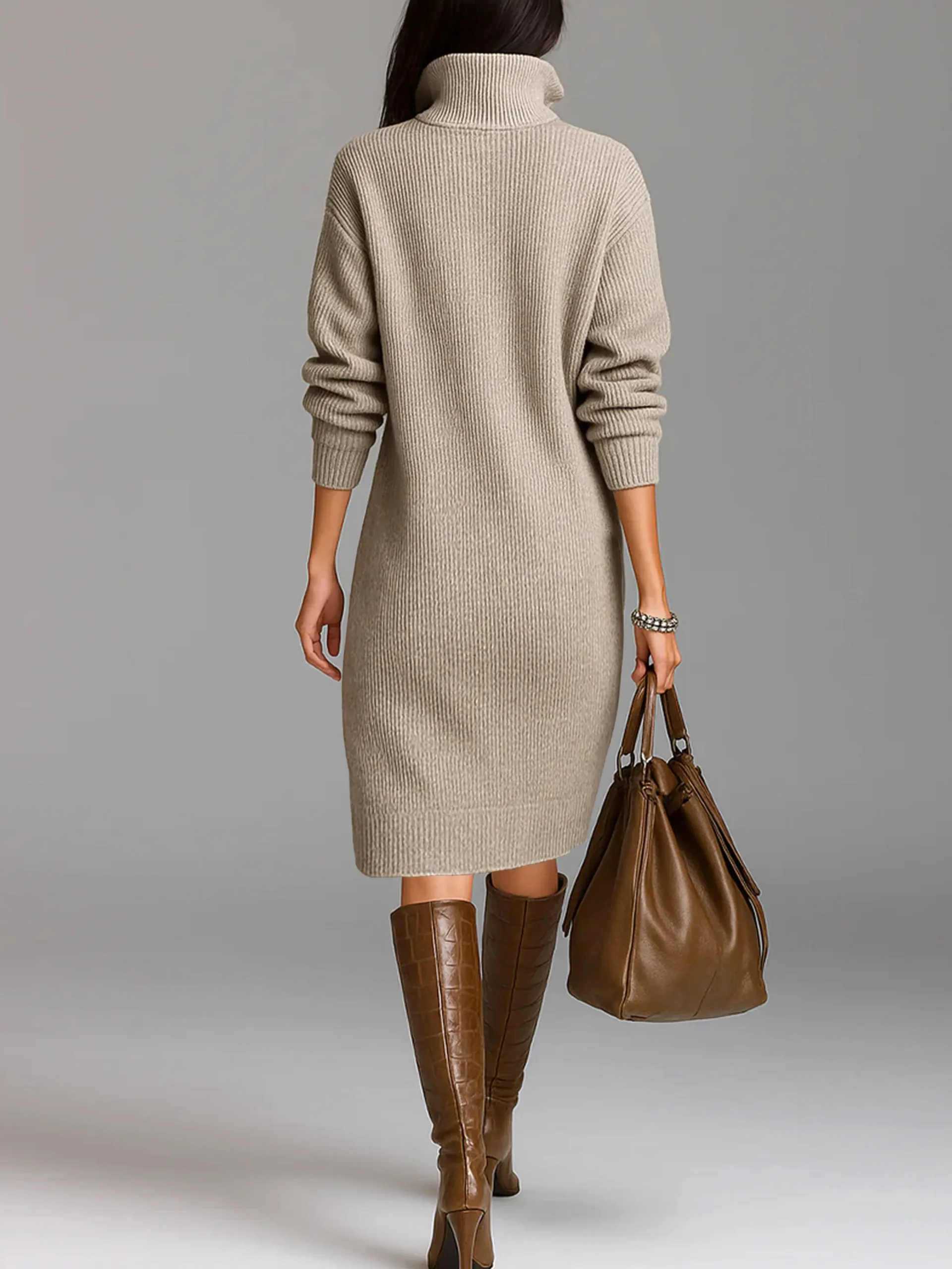 Urban Cozy Buttoned Shawl Collar Sweater Midi Dress