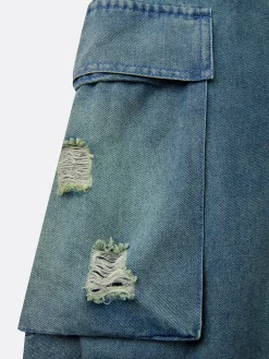 Urban Distressed Harem Jeans Elastic Waist Cargo Pocket Baggy Denim