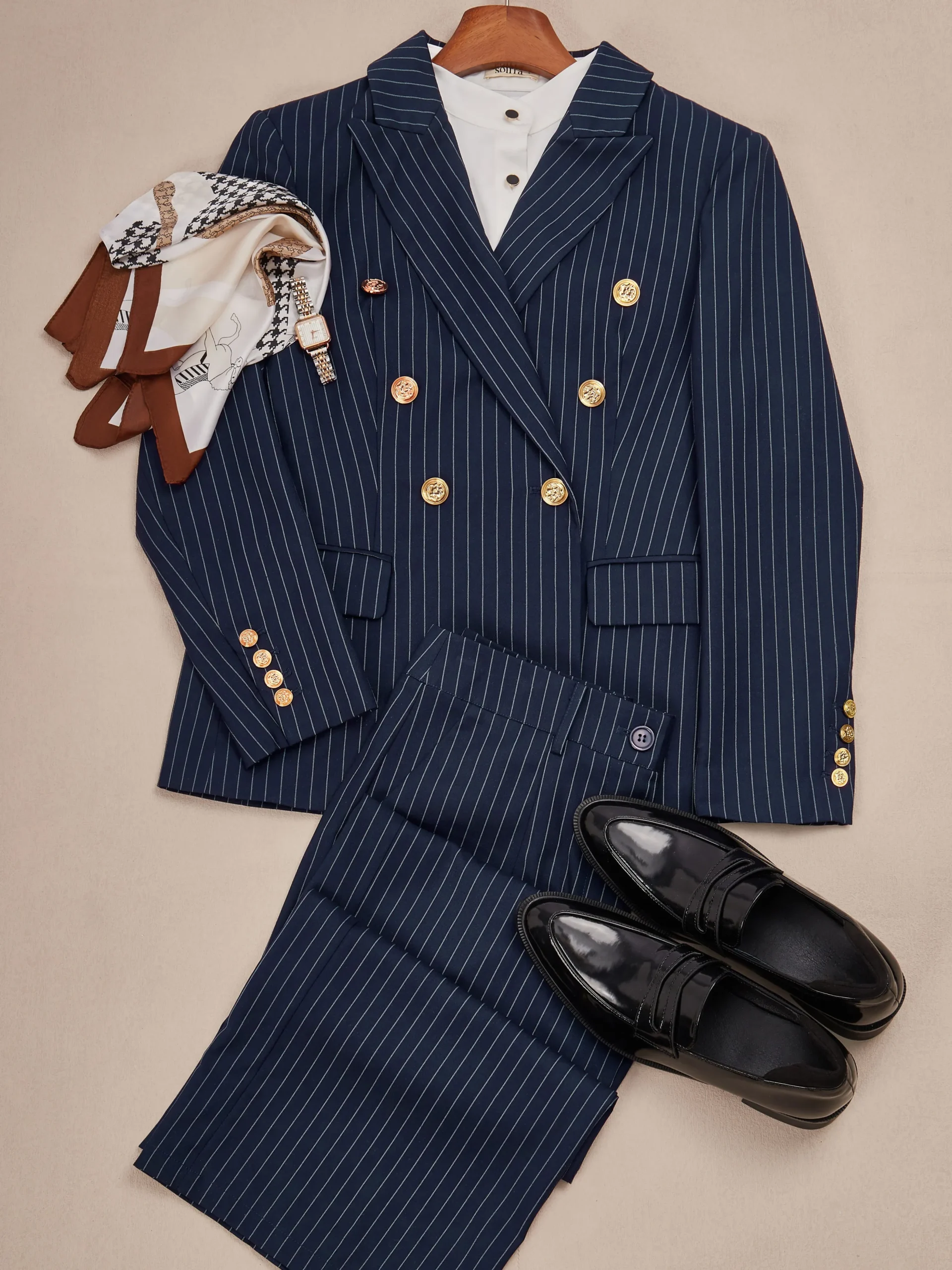Urban Double Breasted Striped Lapel Collar Blazer