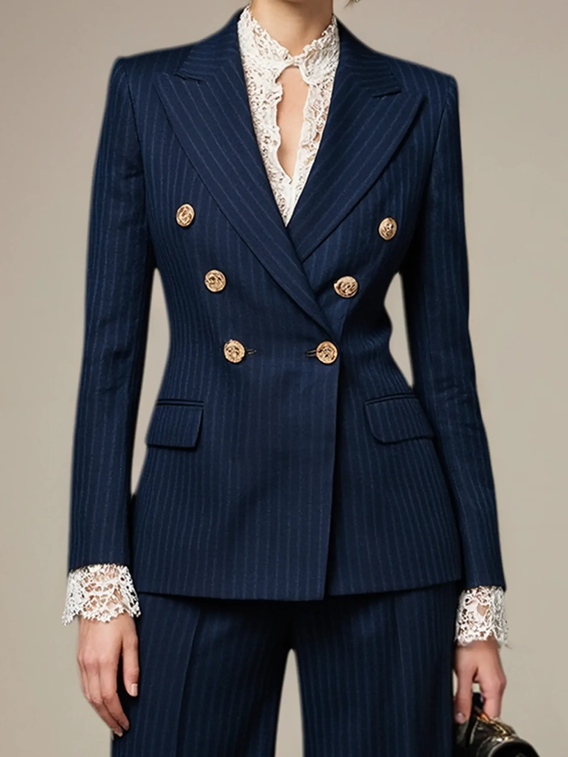 Urban Double Breasted Striped Lapel Collar Blazer