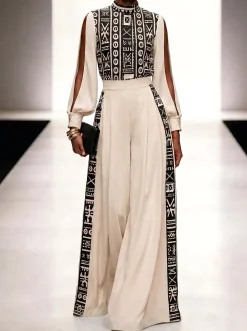 Urban Ethnic Printing Mock Neck Blouse