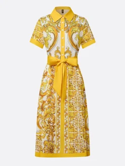 Urban Ethnic Print Tailored Midi Shirt Dress With Belt