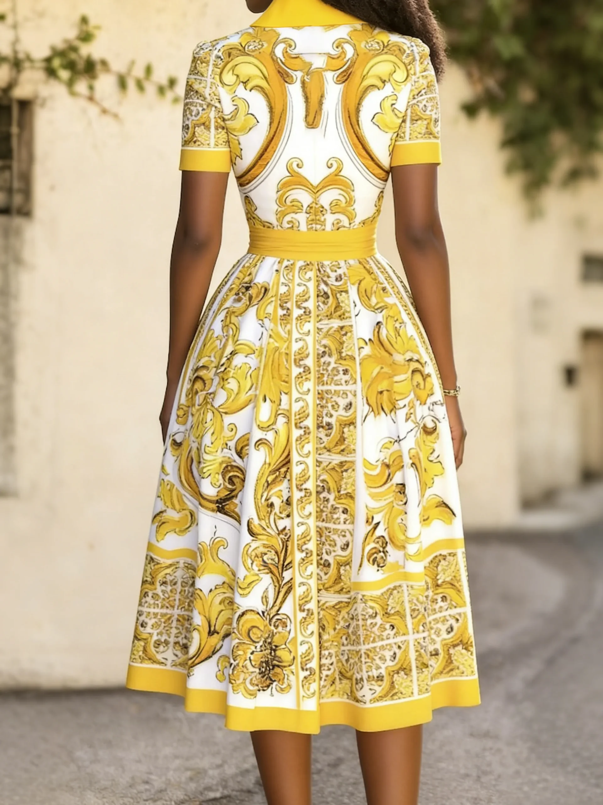 Urban Ethnic Print Tailored Midi Shirt Dress With Belt