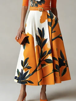 Urban Floral Maxi Skirt With Belt