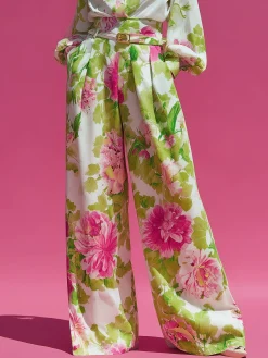 Urban Floral Pockets Wide Leg Pants No Belt
