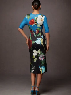 Urban Floral Printing Crew Neck Midi Dress