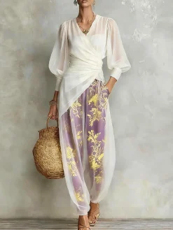 Urban Floral Printing Fashion Turnip Pants