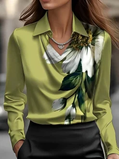 Urban Floral Printing Shirt Collar Blouse