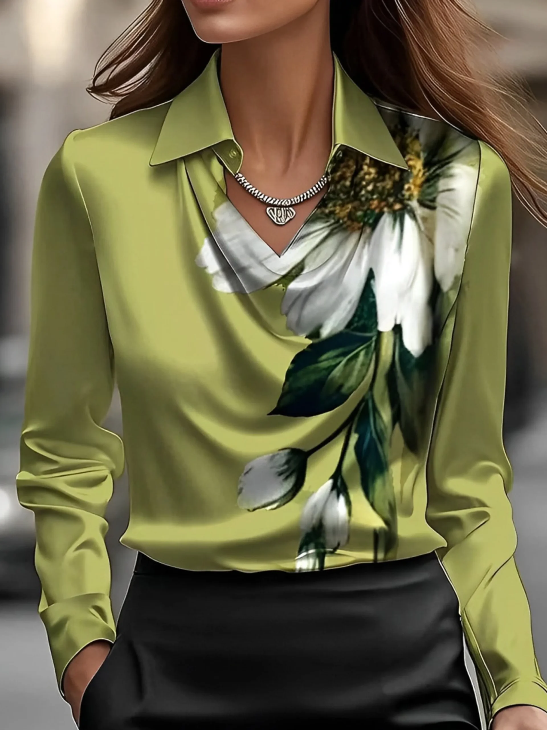 Urban Floral Printing Shirt Collar Blouse