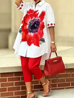 Urban Floral Printing Shirt Collar Shirt