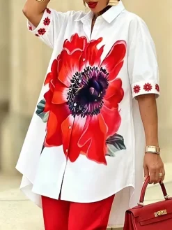 Urban Floral Printing Shirt Collar Shirt