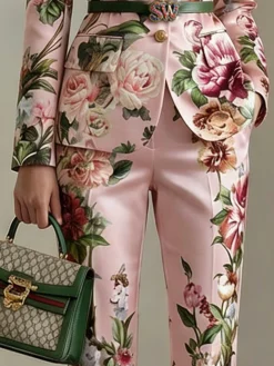 Urban Floral Split Joint Straight Pants No Belt