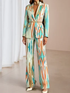 Urban Geometric Printing Color Block Straight Pants