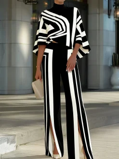Urban Geometric Printing Stand Collar Blouse