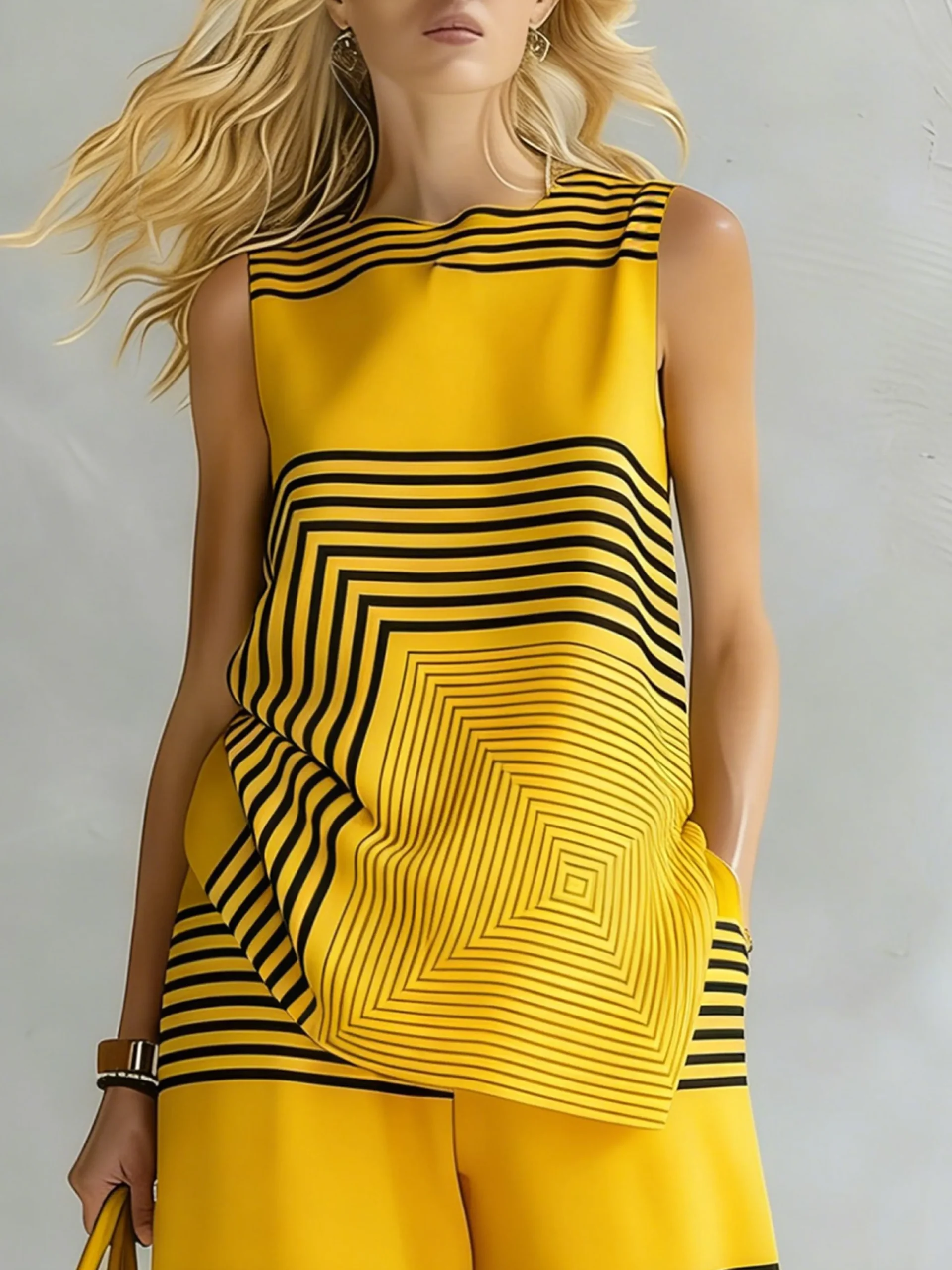 Urban Geometric Stripe Sleeveless Top Loose Fit Lightweight Daily