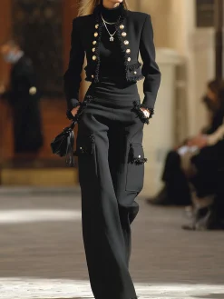 Urban High Waist Straight Pants Plain H-Line Trousers for Work