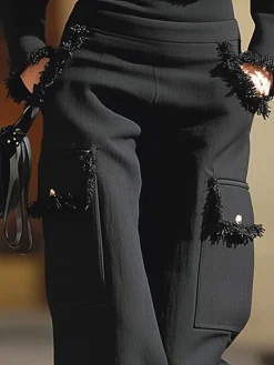 Urban High Waist Straight Pants Plain H-Line Trousers for Work