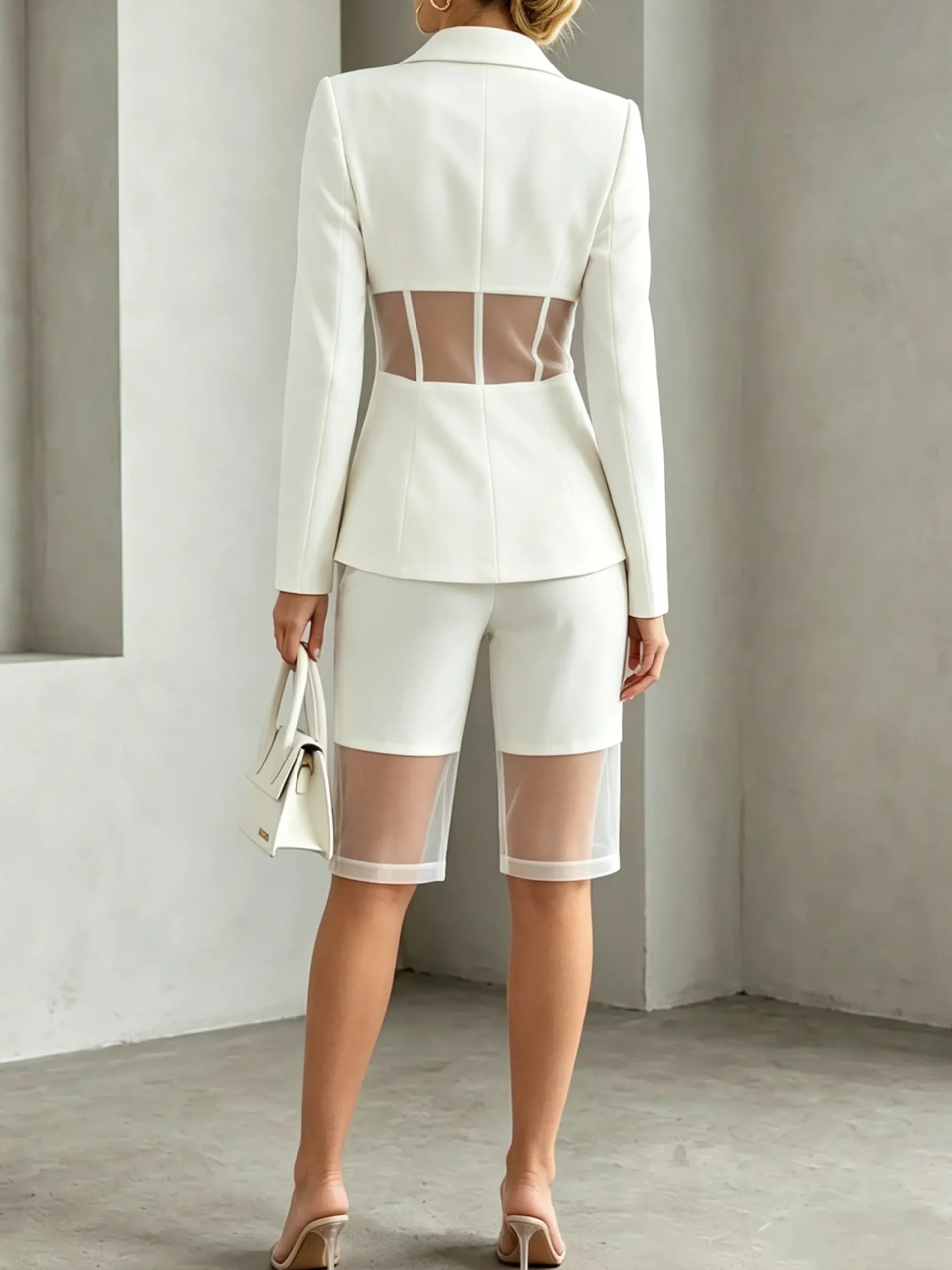 Urban Hollow Out Plain Lapel Collar Blazer