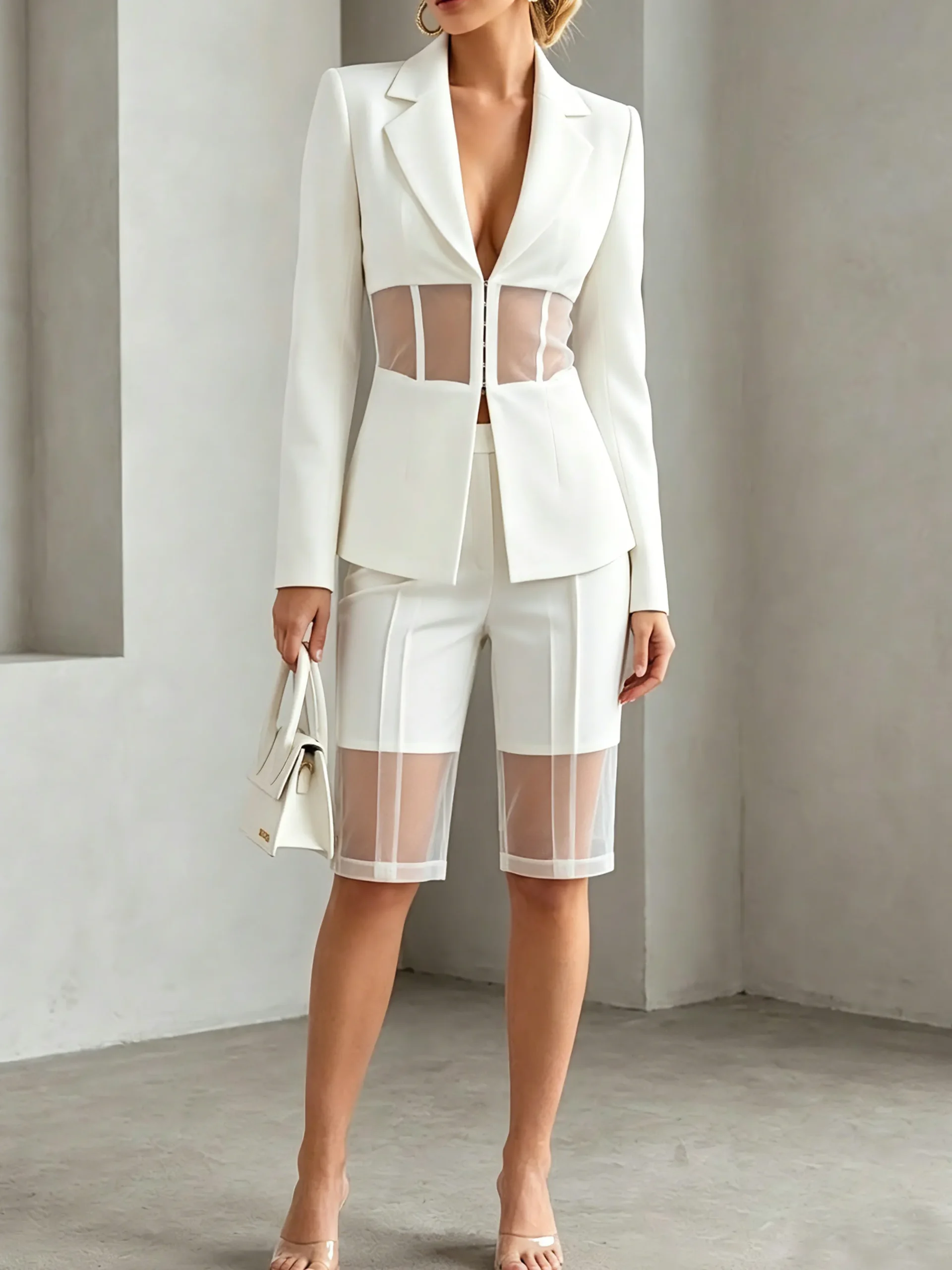 Urban Hollow Out Plain Lapel Collar Blazer