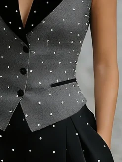 Urban Hot Drilling Color Block Lapel Collar Vest
