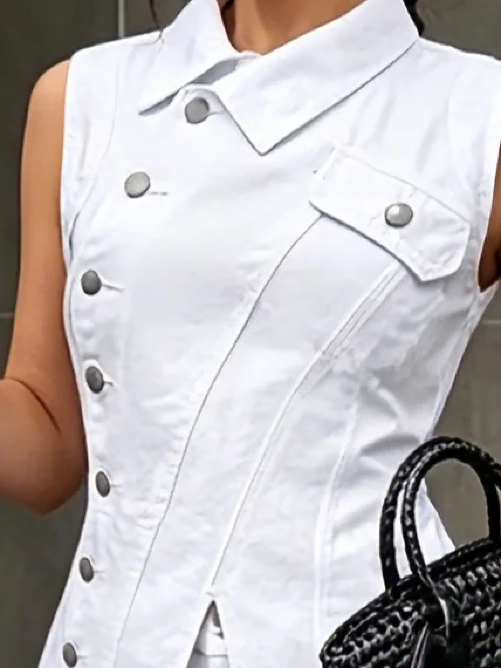 Urban Irregular Craftsmanship Plain Denim Vest
