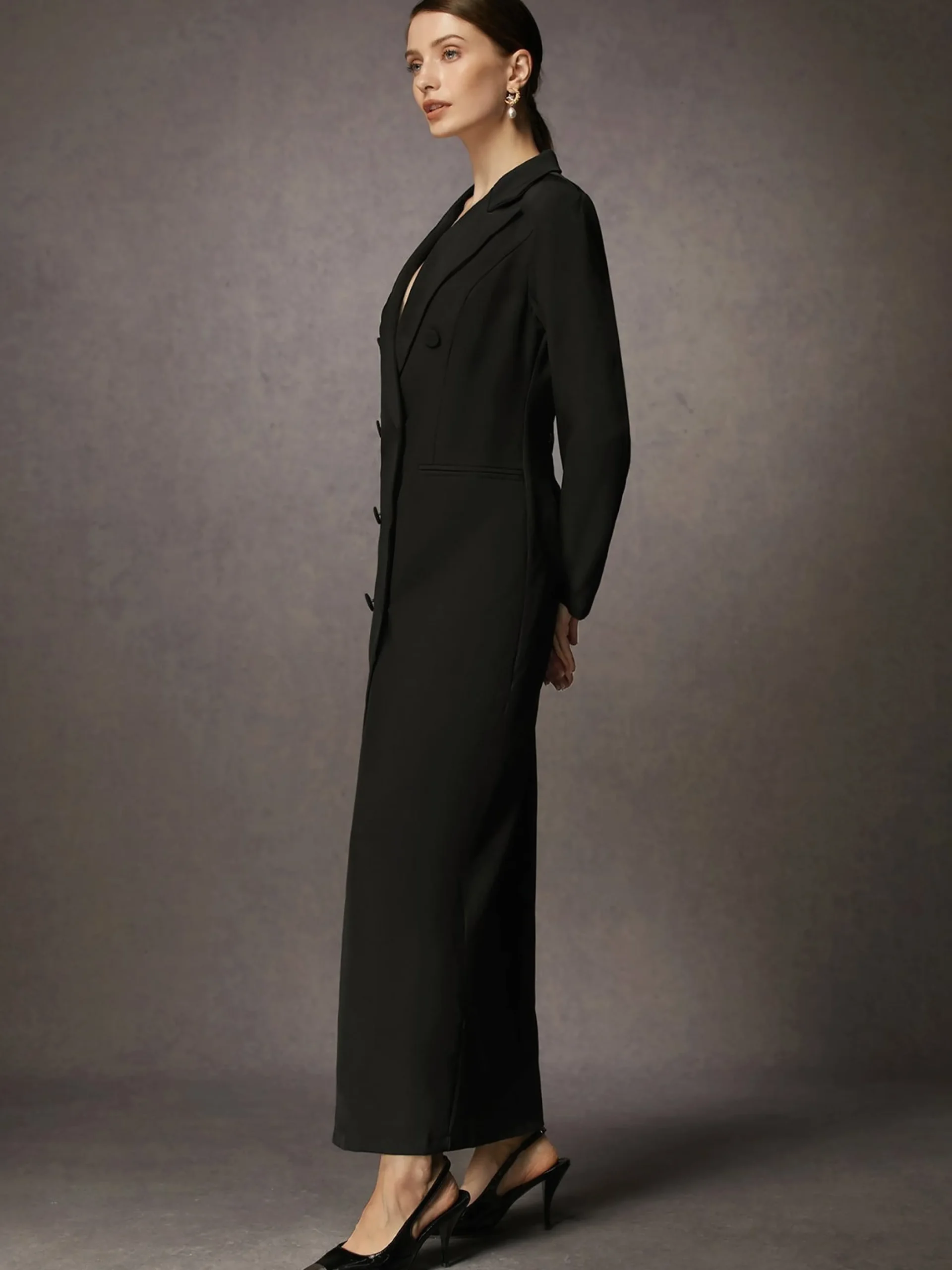 Urban Lapel Collar Long Tuxedo Dress