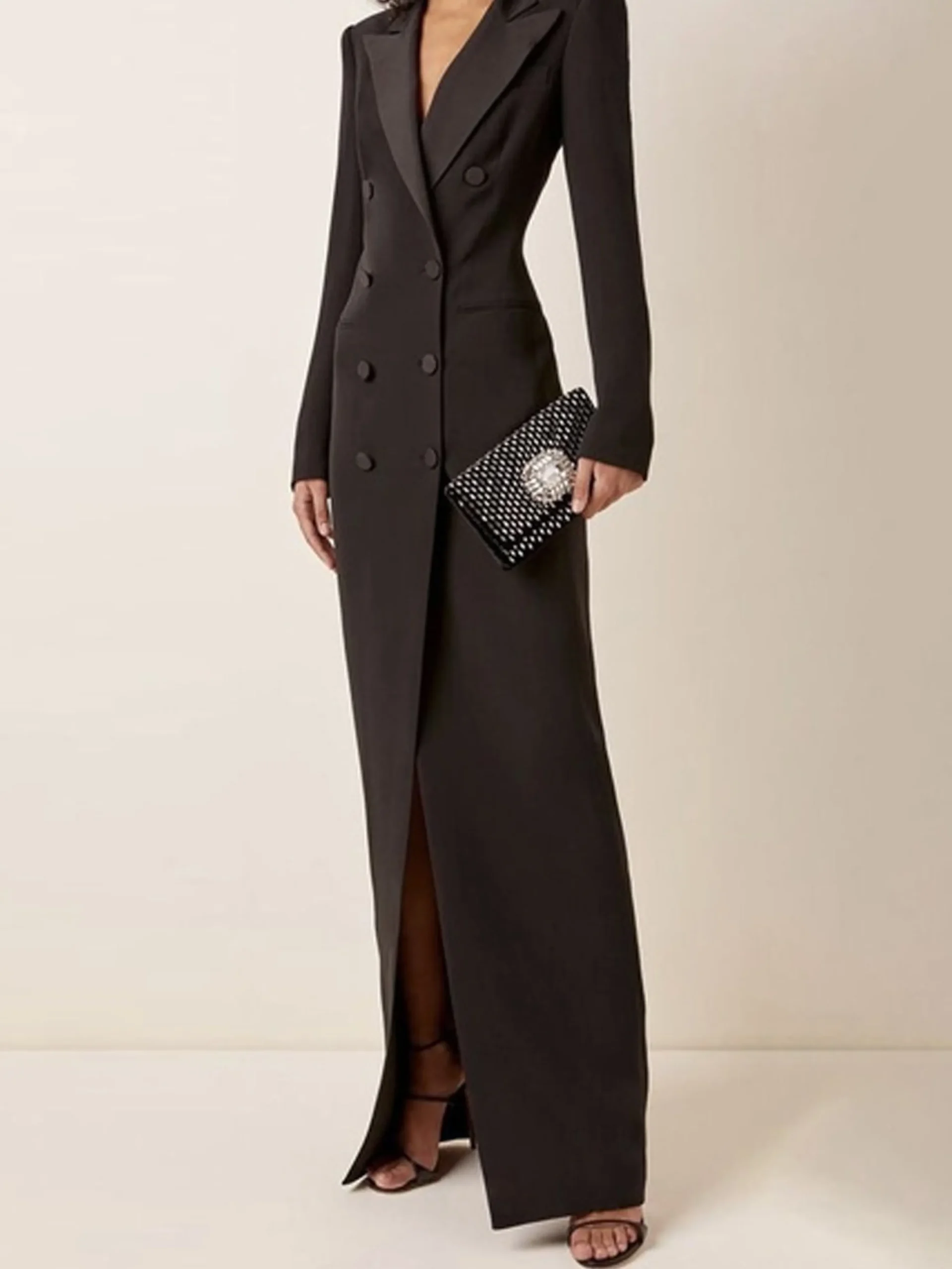 Urban Lapel Collar Long Tuxedo Dress