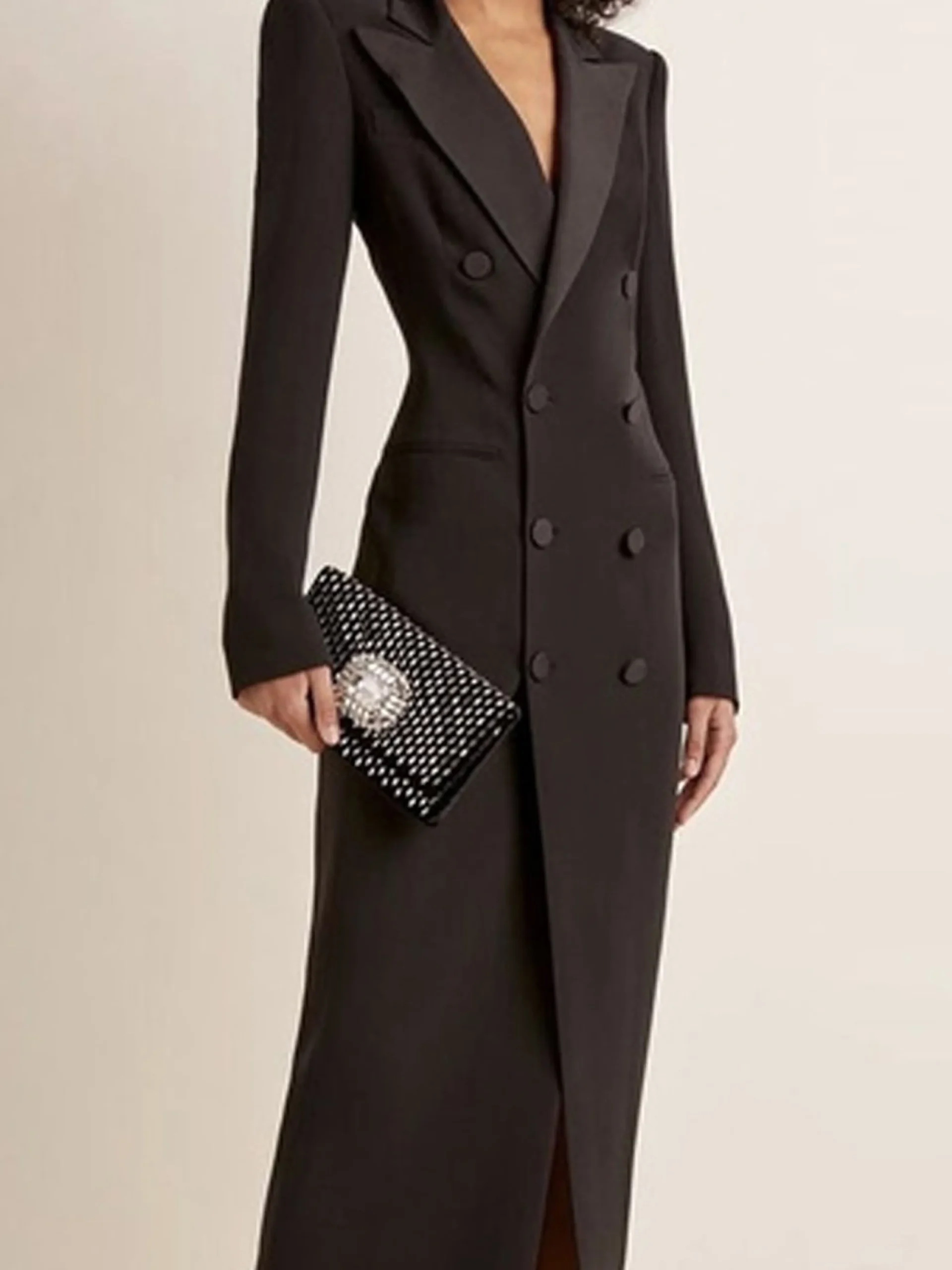 Urban Lapel Collar Long Tuxedo Dress