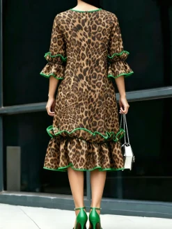 Urban Leopard Crew Neck Midi Dress